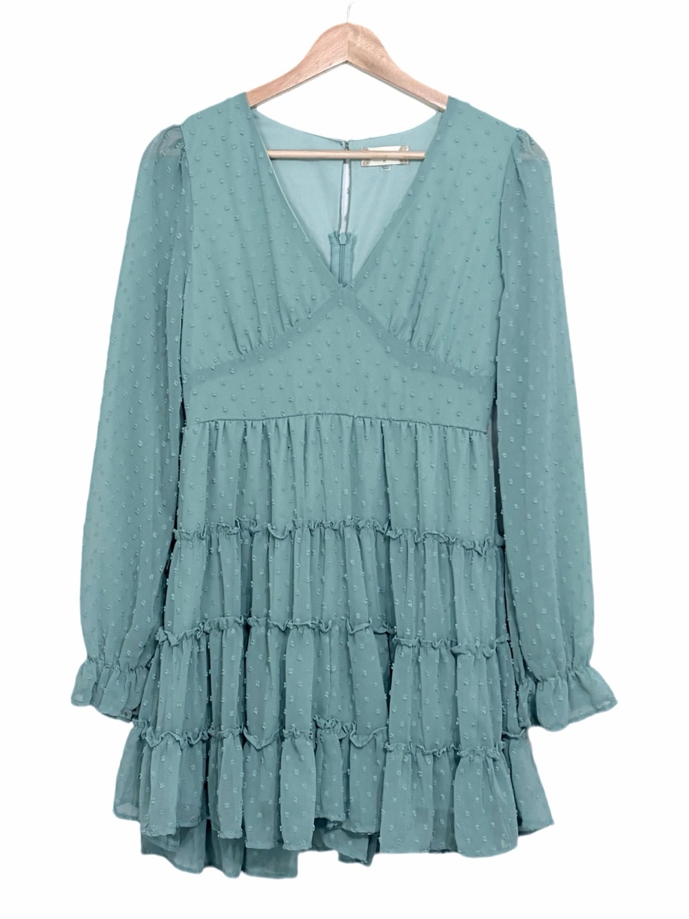Altar'd State Eliza Swiss Dot Dress Sage Green Size Medium Long Sleeves